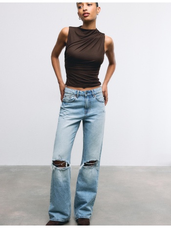 stradivarius μπλούζα με σούρες από τούλι καφέ m