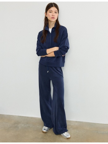 stradivarius φούτερ με φερμουάρ και απαλή υφή σκούρο μπλε xs