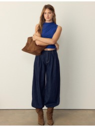 stradivarius μπλούζα με σούρες από τούλι μπλε ελεκτρίκ l