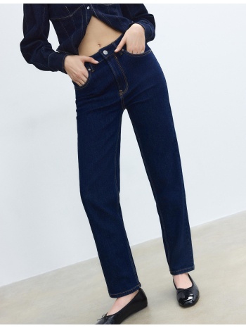 stradivarius d10 τζιν mom slim fit σκούρο μπλε 38