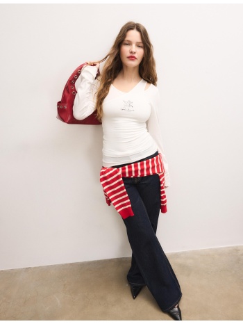 stradivarius μπλούζα διπλό print αγγελάκι εκρού xs