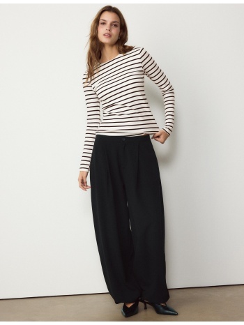 stradivarius βασικό ριγέ μακρυμάνικο μπλουζάκι εκρού xs