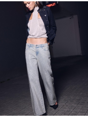stradivarius τζιν straight low waist με γυαλιστερές