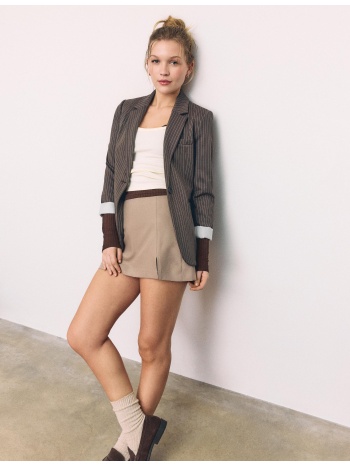 stradivarius ριγέ σακάκι από πλεκτό ύφασμα καφέ m
