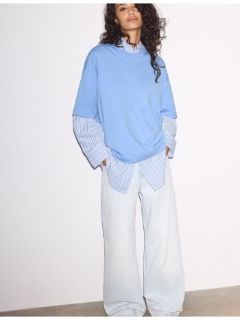 stradivarius κοντομάνικη μπλούζα oversize σιέλ m