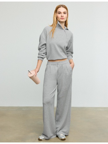 stradivarius παντελόνι με πιέτες, απαλή υφή γκρι μελανζέ xl