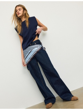 stradivarius μπλούζα basic με βάτες σκούρο μπλε xl