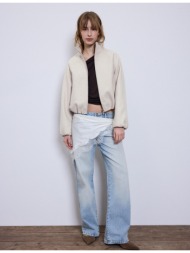 stradivarius bomber τζάκετ μπαλούν με απαλή υφή εκρού s