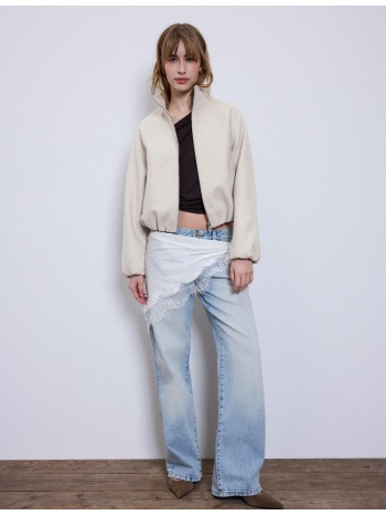 stradivarius bomber τζάκετ μπαλούν με απαλή υφή εκρού s