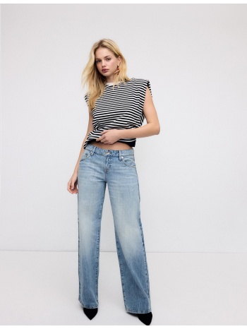 stradivarius ριγέ μπλούζα basic με βάτες μαύρο xs