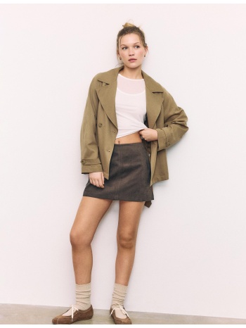 stradivarius μίνι φούστα-σορτς από συνθετικό σουέντ καφέ l