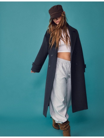 stradivarius μακρύ παλτό oversize με απαλή υφή navy blue m