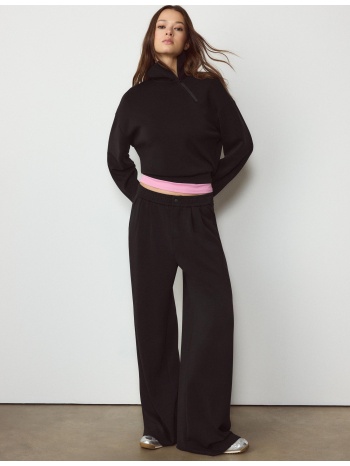 stradivarius φούτερ με πλαινό φερμουάρ απαλής υφής μαύρο xs