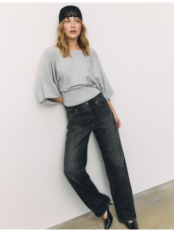 stradivarius πλεκτό πουλόβερ με φαρδιά μανίκια γκρι μελανζέ