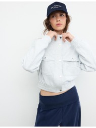 stradivarius μπουφάν φούτερ με ψηλό γιακά γκρι μελανζέ xs