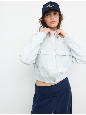 stradivarius μπουφάν φούτερ με ψηλό γιακά γκρι μελανζέ xs σε προσφορά