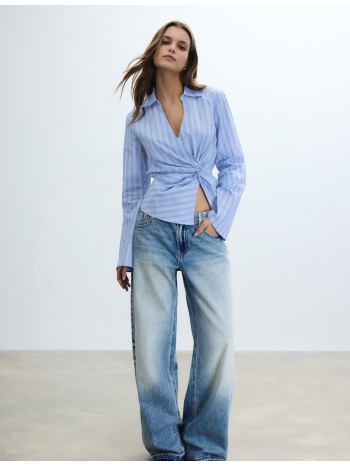 stradivarius εφαρμοστό πουκάμισο με κόμπο σιέλ m