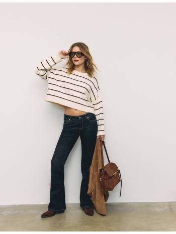 stradivarius ριγέ κοντό πλεκτό πουλόβερ βανίλια m