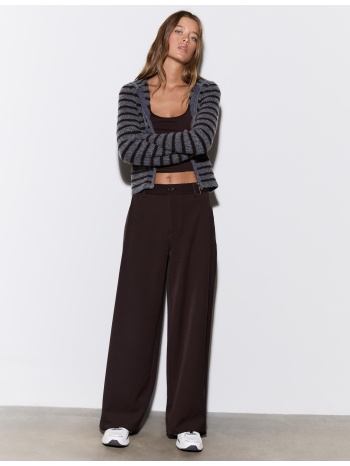 stradivarius αμπιγιέ παντελόνι barrel με πιέτες καφέ 38