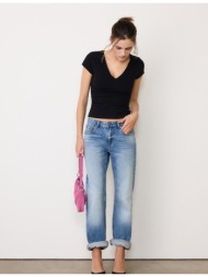 stradivarius μπλουζάκι με κοντό μανίκι και v λαιμόκοψη μαύρο m