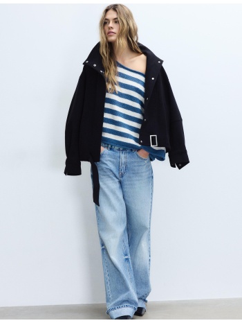 stradivarius πλεκτό πουλόβερ με λαιμόκοψη χαμόγελο μπλε