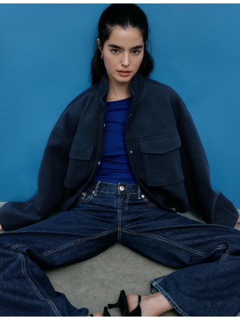 stradivarius τζάκετ μπαλόνι με τσέπες και απαλή υφή σκούρο