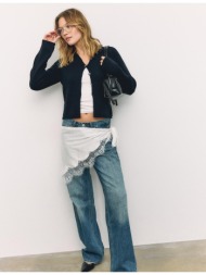 stradivarius πλεκτή ζακέτα με γιακά μάο σκούρο μπλε l