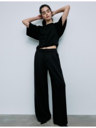 stradivarius μπλούζα κοντό μανίκι απαλή υφή μαύρο l