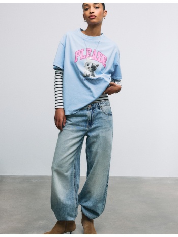 stradivarius κοντομάνικη μπλούζα με σχέδιο και απλικέ 0-039