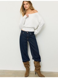 stradivarius πλεκτό πουλόβερ με λαιμόκοψη χαμόγελο εκρού s