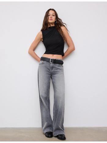 stradivarius μπλούζα με σούρες από τούλι μαύρο l