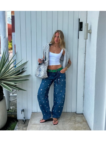 stradivarius τζιν παντελόνι barrel με eyelets σκούρο γκρι 38
