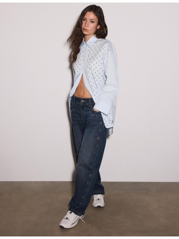 stradivarius oversize πουκάμισο με τρουκς σιέλ m