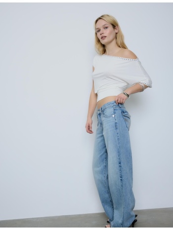 stradivarius ασύμμετρη μπλούζα με τρουκς εκρού s