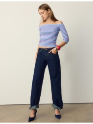 stradivarius πλεκτό πουλόβερ ριγέ σε εφαρμοστή γραμμή μπλε ρουαγιάλ m