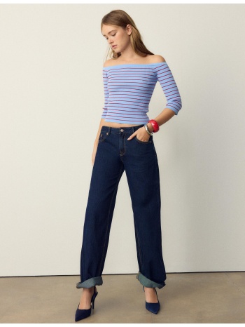 stradivarius πλεκτό πουλόβερ ριγέ σε εφαρμοστή γραμμή μπλε