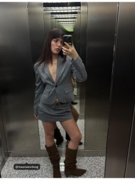 stradivarius κοντό ριγέ σακάκι γκρι μελανζέ s