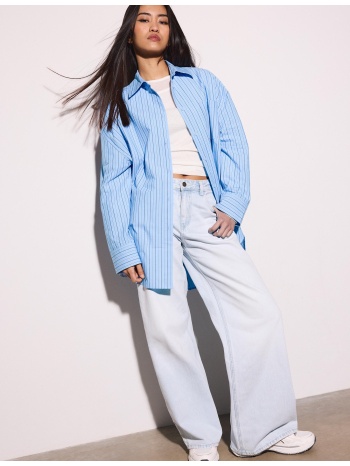 stradivarius ριγέ πουκάμισο oversize γκρι ανοιχτό s