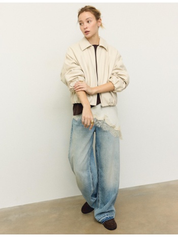 stradivarius καπιτονέ bomber τζάκετ όψης δέρματος εκρού xs σε προσφορά