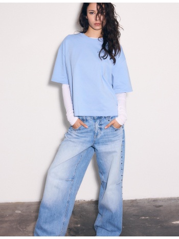 stradivarius τζιν παντελόνι super baggy με πλαϊνά αστέρια