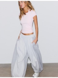 stradivarius κοντομάνικη μπλούζα διπλό layer παστέλ ροζ xl