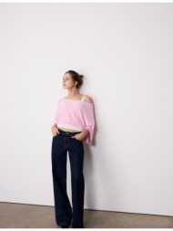 stradivarius πλεκτό πουλόβερ με λαιμόκοψη χαμόγελο και επικάλυψη παστέλ ροζ s