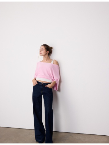 stradivarius πλεκτό πουλόβερ με λαιμόκοψη χαμόγελο και