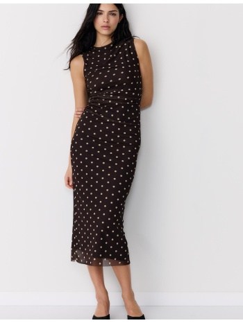 stradivarius αμάνικο μίντι φόρεμα από τούλι καφέ l