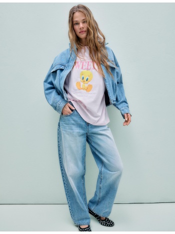 stradivarius κοντομάνικη μπλούζα με στρογγυλή λαιμόκοψη