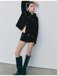 stradivarius κοντό τζιν overshirt με τρουκς ξεβαμμένο μαύρο l