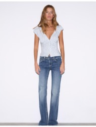 stradivarius κοντομάνικο πουκάμισο με σούρες σιέλ l