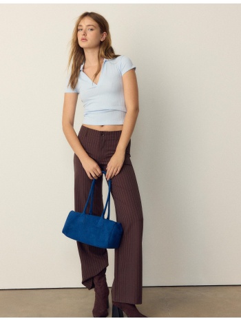 stradivarius βασική μπλούζα πόλο χωρίς ραφές σιέλ xs