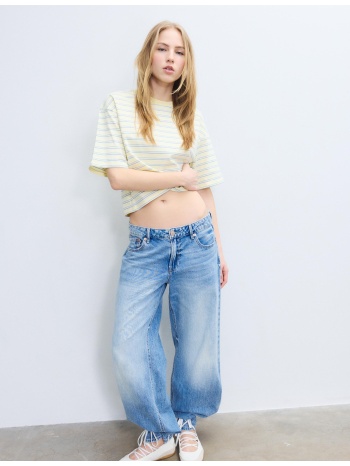 stradivarius ριγέ κοντομάνικη μπλούζα κίτρινο παστέλ xs