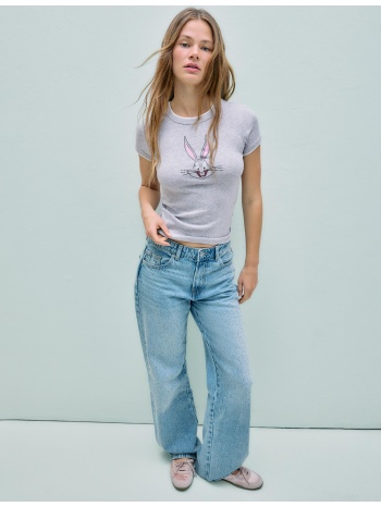 stradivarius κοντομάνικη μπλούζα bugs bunny γκρι μελανζέ xs